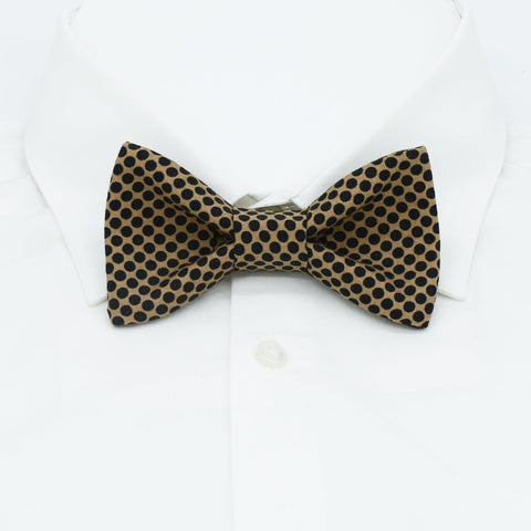 Golden Bow Tie with Black Polka Dots