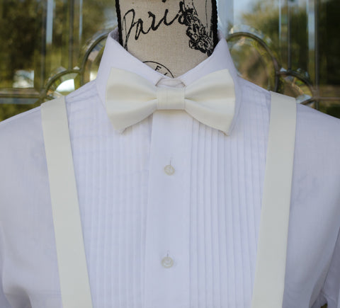 (72-200) Off White Bow Tie and/or Suspenders - Mr. Bow Tie