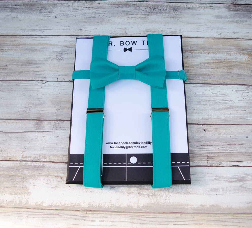 Turquoise Bow Ties and Suspenders Mr. Bow Tie